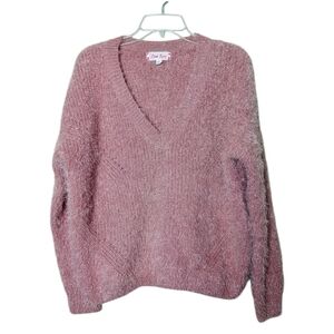 Pink Rose V Neck Knit Women's Blush Pink Sweater Size L